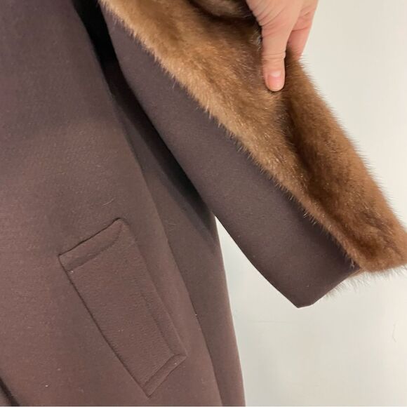 Vintage 1960s Brown Wool & Mink Collar Coat 60s  Winter Coat Diane Original XL - Picture 6 of 14